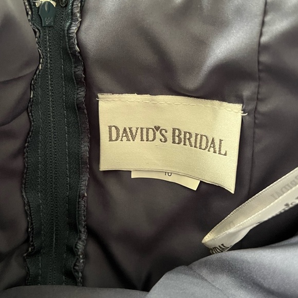 David’s Bridal Junior Semi Formal Strapless, Blue with Black Tones, Size 10 - Picture 4 of 8